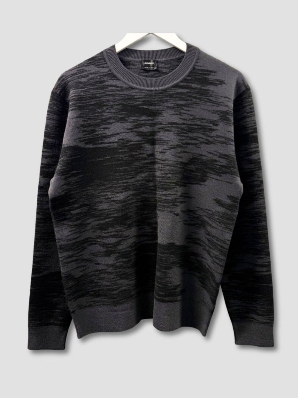 JIL SANDER AW17 Black Grey Abstract Pattern Wool Sweater Sz IT 50 Knit Crewneck